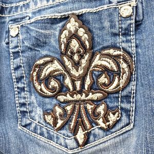 Miss Me Leather & Bling Fleur-de-lis Jeans